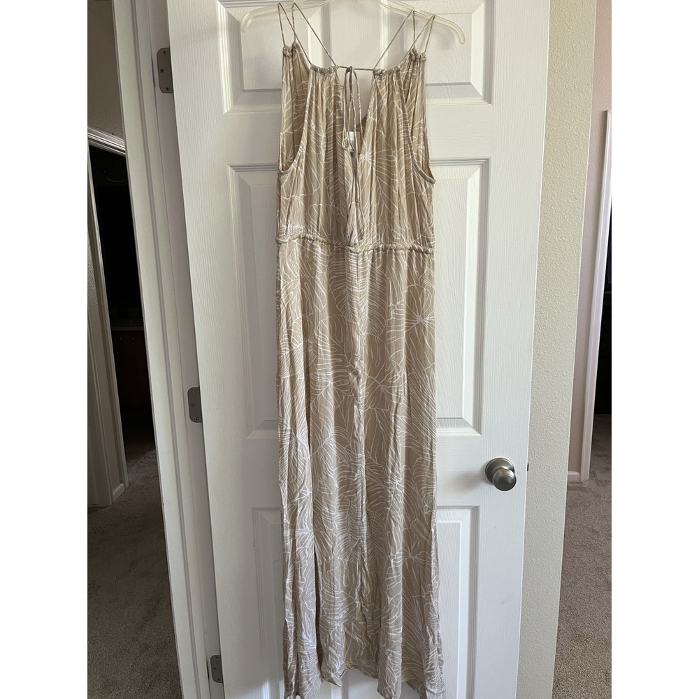 Beach cover up maxi dress sheer v neck lighweight tan drawstring NEW L - Picture 8 of 13